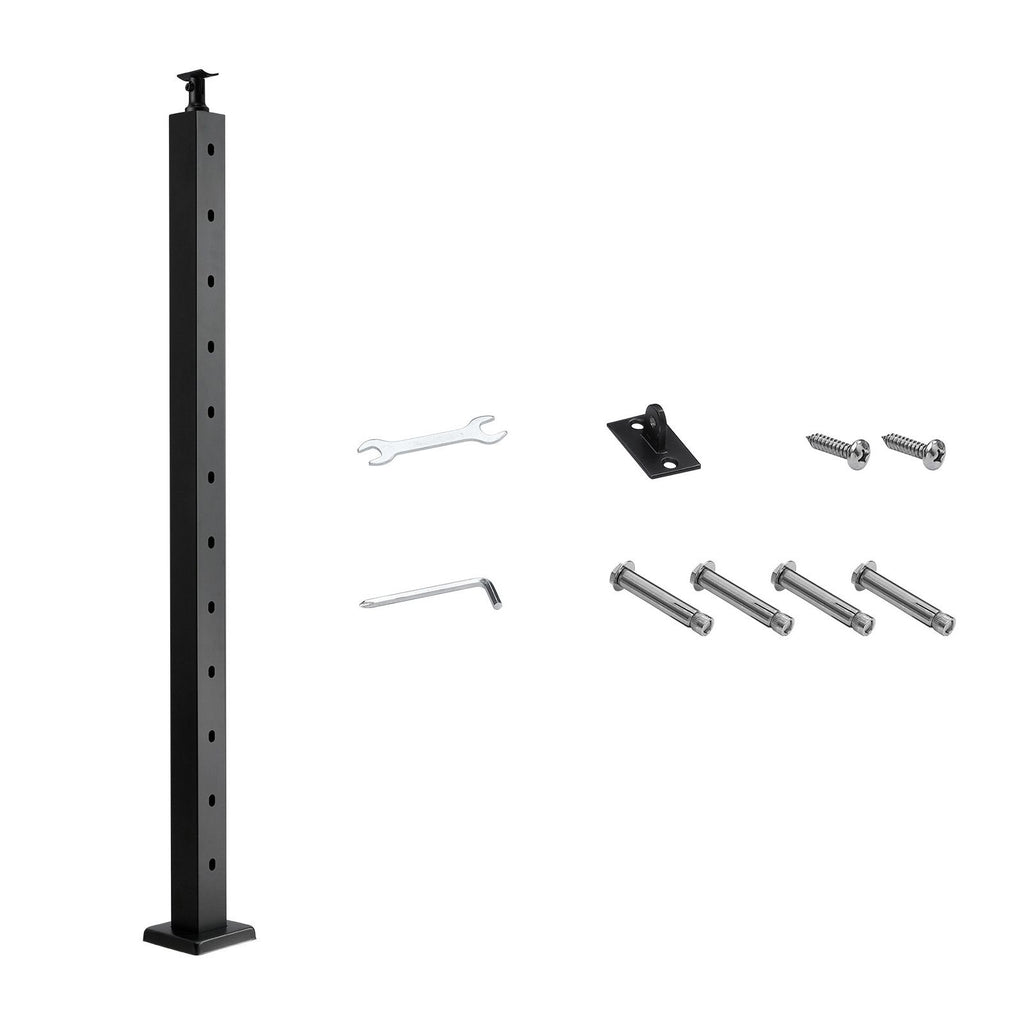 Cable Railing Post, 42x2x2 Inch Stair Railing Post, with Pre-Drilled 30° Angled Holes, Stainless Steel Cable Rail Post with Horizontal and Curved Bracket, 1-Pack, Black, 1JZLGZXHS106W3XAA001V0