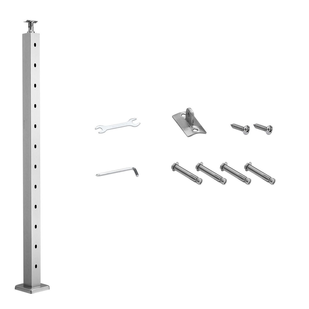 Cable Railing Post, 42x2x2 Inch Stair Railing Post, with Pre-Drilled 30° Angled Holes, Stainless Steel Cable Rail Post with Horizontal and Curved Bracket, 1-Pack, Silver, 1JZLGZXYS1062TLWC001V0