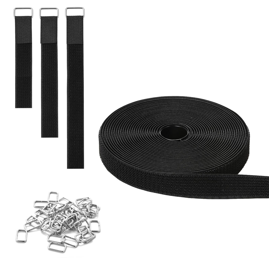 Cable Ties, 393.7-Inch Adjustable Hook and Loop Straps with 50 Metal Buckles, Reusable Velcro Cords Straps, Cut-to-Length Wire Strap, Heavy-Duty Nylon Cord Ties for Organizer and Management