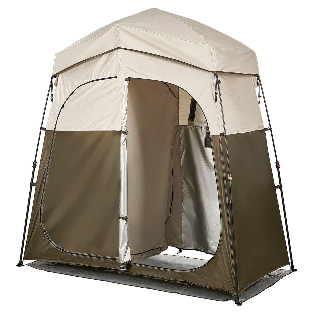 Camping Shower Tent, 2-Room Foldable Portable Privacy Tent Changing Room with Ground Stakes, Ropes, and Carry Bag, 150D Oxford Fabric with Silver Coating, for Camping, Beach, and Fishing