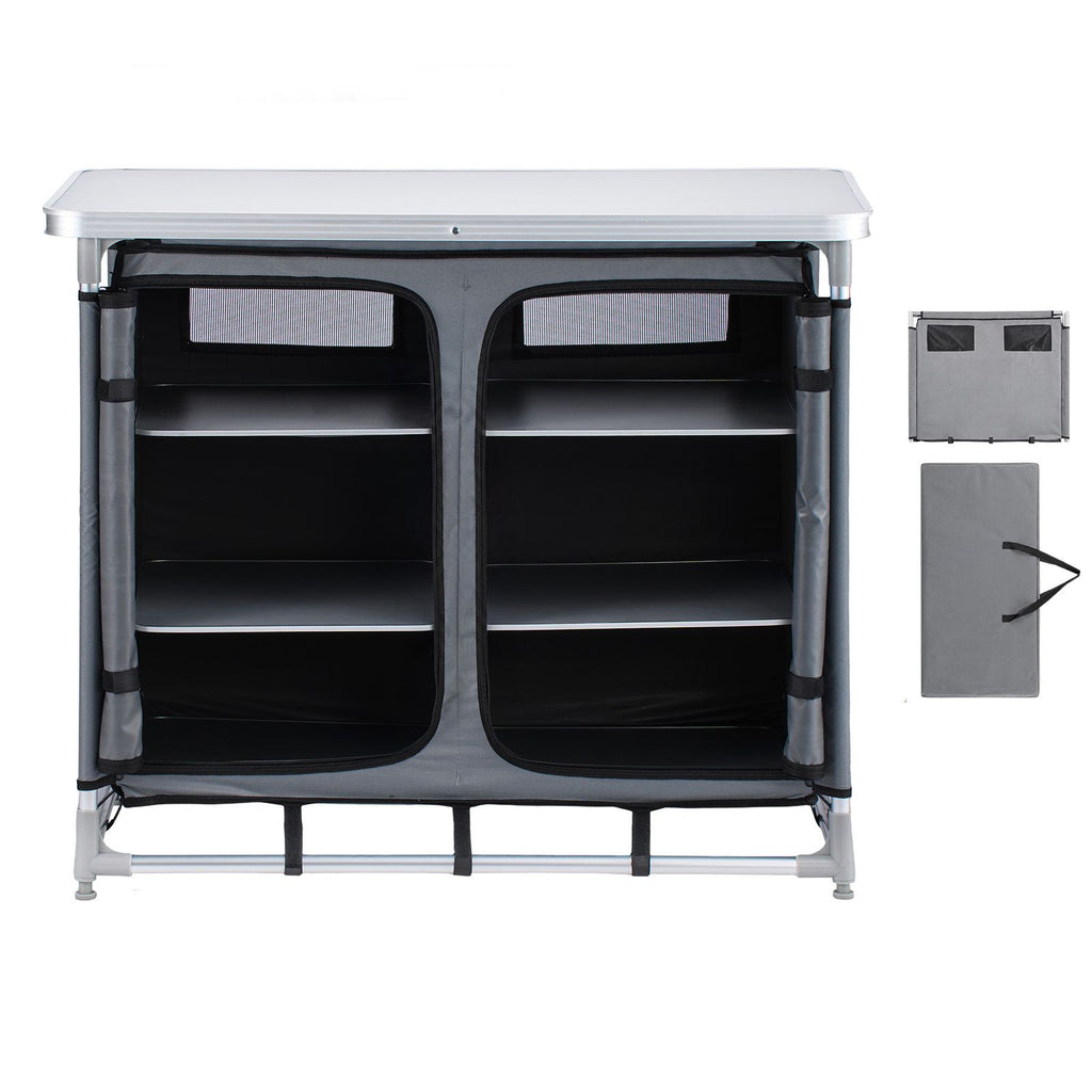 Camping Storage Cabinet, Outdoor Portable Aluminum Lightweight Table, Quick Set-up Compact Kitchen Cook Station, with 6 Shelves and Carry Bag, for Picnic, BBQ, Party, Camping, RV Traveling