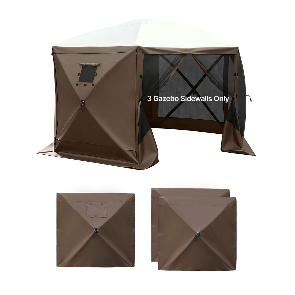Canopy Sidewalls, 5.67 x 4.85 ft, Canopy Tent Walls with Waterproof and Sunlight Protection Layer, One-Sided Window Design, Fit for Outdoor Event Tents, Vendor Booths (3 Sidewalls Only, Brown)