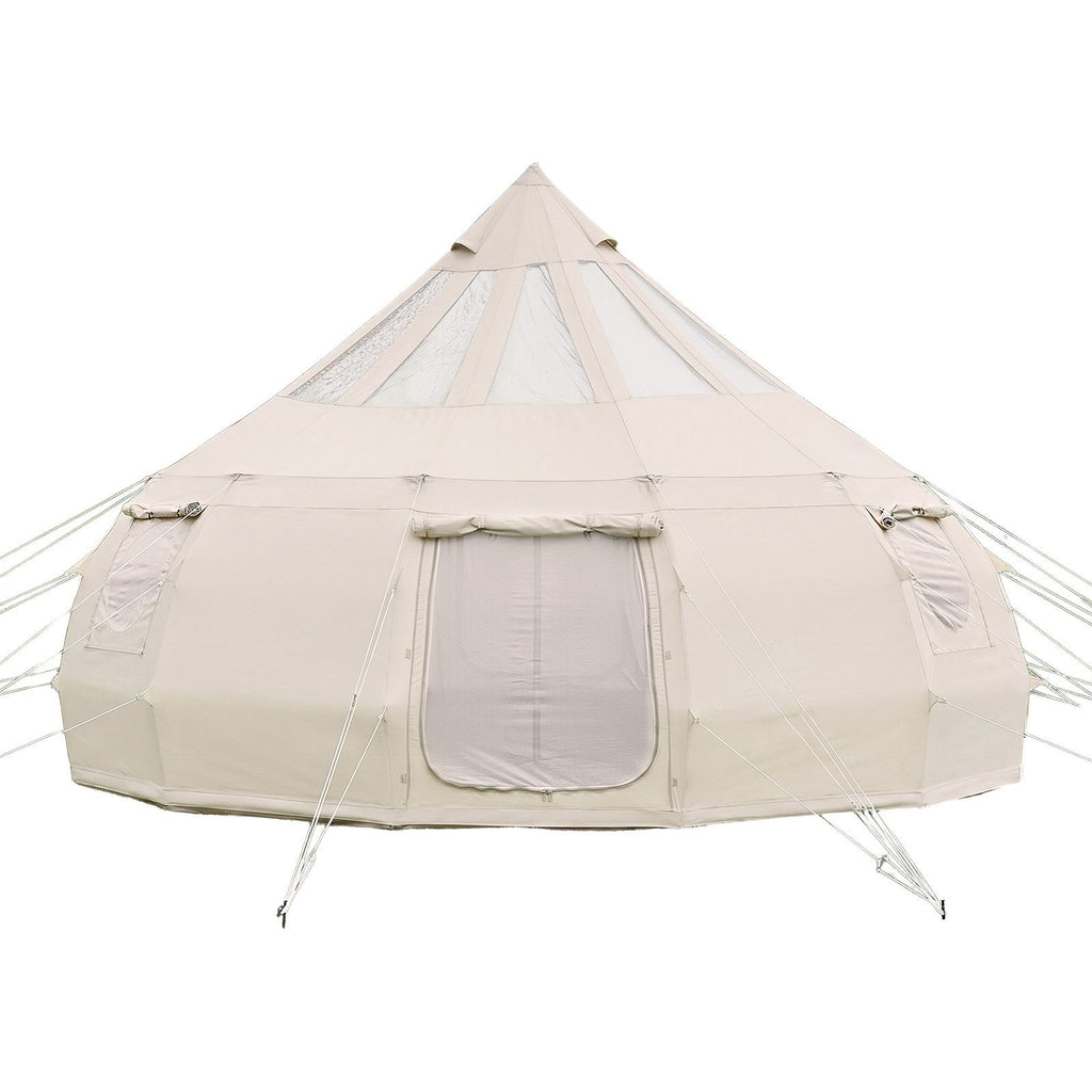 Canvas Bell Tent, 4 Seasons 16.4 ft Yurt Tent for Camping with Stove Jack, Poly-Cotton Canvas Breathable Holds up to 12 People with Rain Cover, for Family Camping Glamping Outdoor Hunting Party