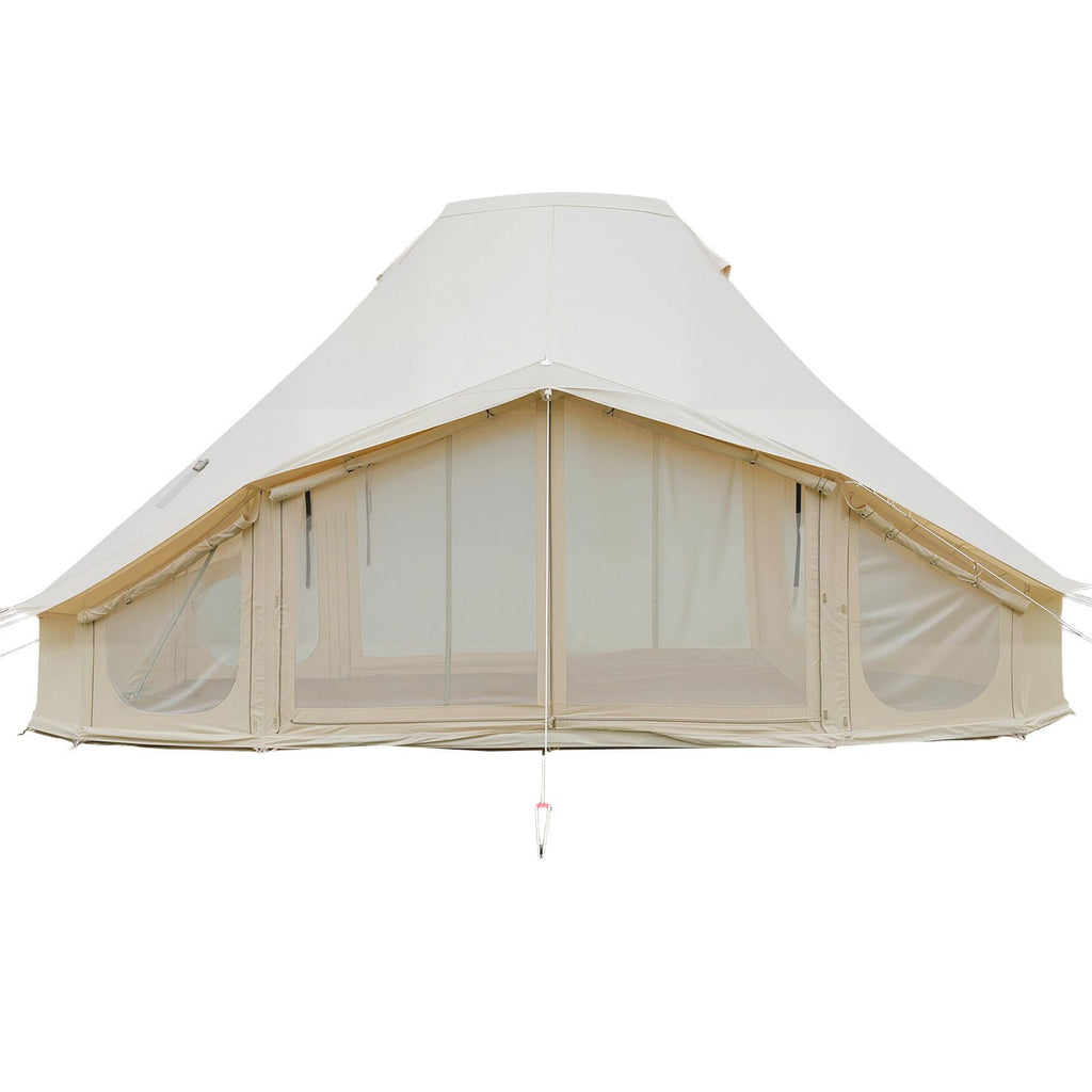 Canvas Bell Tent, 4 Seasons 19.7 x 13.12 x 10.17 ft Yurt Tent for Camping with Stove Jack, Poly-Cotton Canvas Breathable Holds up to 12 People, for Family Camping Glamping Outdoor Hunting Party