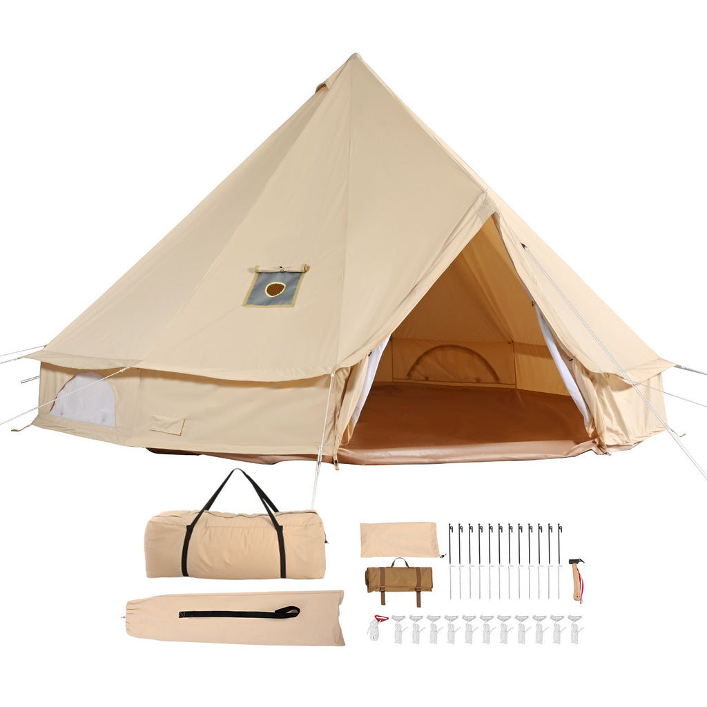 Canvas Bell Tent, 4 Seasons 4 m/13.12 ft Yurt Tent, Canvas Tent for Camping with Stove Jack, Breathable Tent Holds up to 6 People, Family Camping Outdoor Hunting Party