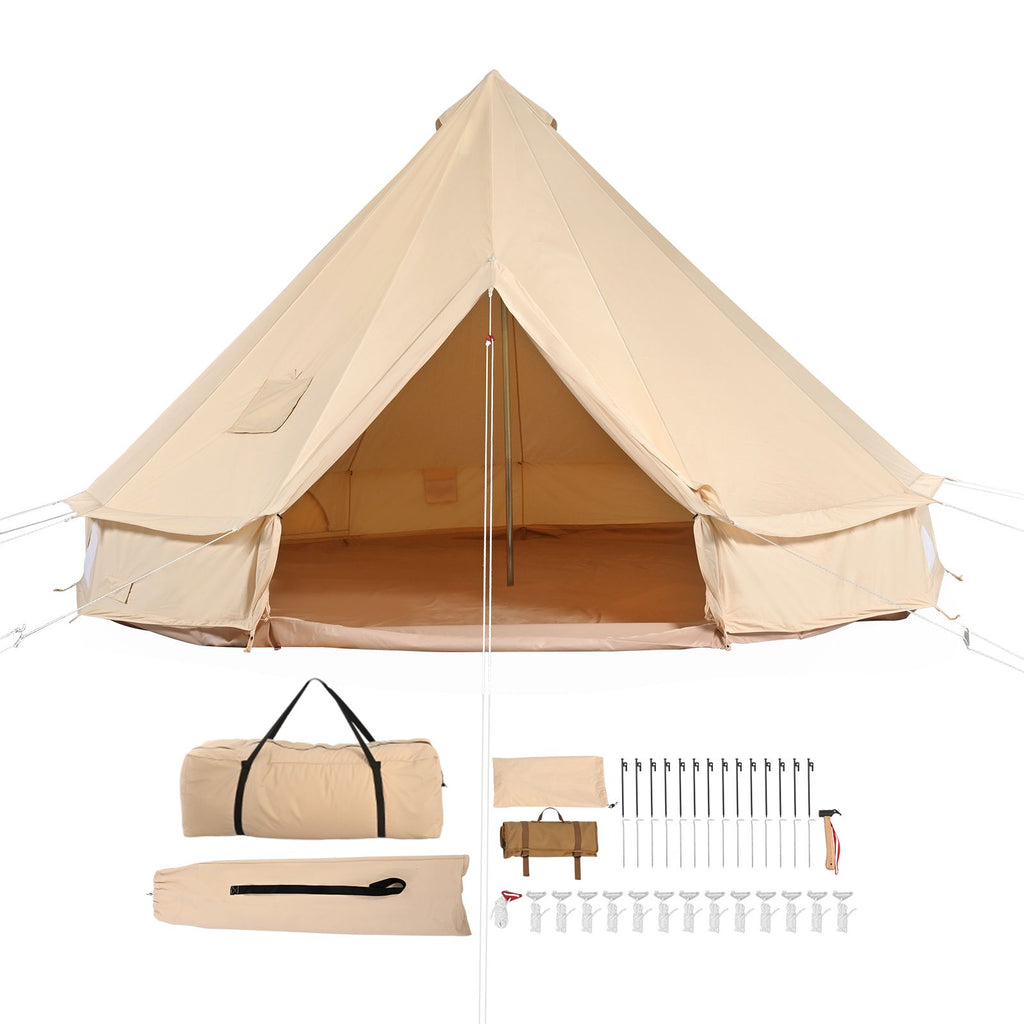 Canvas Bell Tent, 4 Seasons 6 m/19.68 ft Yurt Tent, Canvas Tent for Camping with Stove Jack, Breathable Tent Holds up to 10 People, Family Camping Outdoor Hunting Party