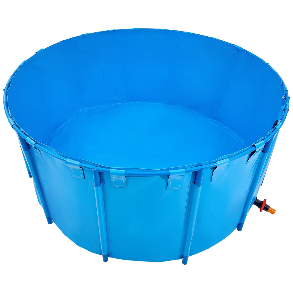 Canvas Fish Pond, 1320 Gal Capacity Above Ground Fish Pond, Foldable PVC Koi Tank, Round Goldfish Tank with Stable Frame and Drain Valve, for Aquaculture, Koi Breeding, and Irrigation (Blue)