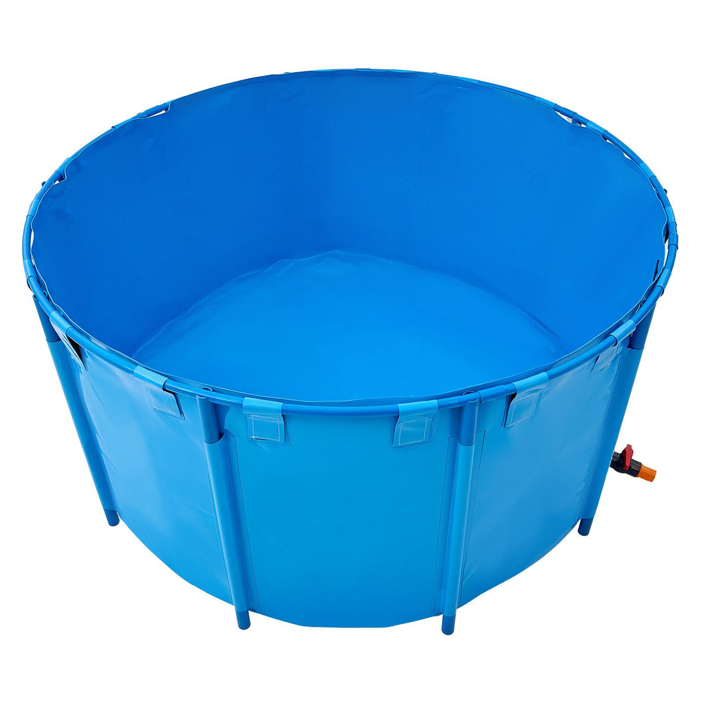Canvas Fish Pond, 818 Gal Capacity Above Ground Fish Pond, Foldable PVC Koi Tank, Round Goldfish Tank with Stable Frame and Drain Valve, for Aquaculture, Koi Breeding, and Irrigation (Blue)