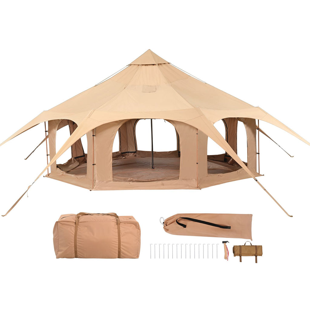 Canvas Tent, 4 Seasons 5 m/16.4 ft Bell Tent, Canvas Tent for Camping with Stove Jack, Breathable Yurt Tent for up to 8 People, Family Camping Outdoor Hunting Party