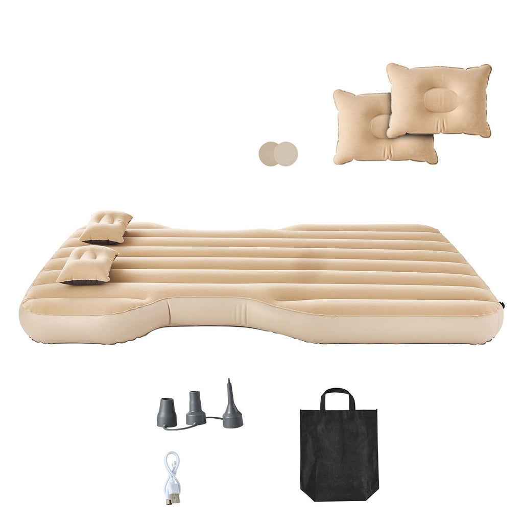 Car Air Mattress, Fits Tesla Model Y (2020-2024), Inflatable Car Camping Mattress, Flocking Thickened Blow Up Travel Beds, Durable Portable Sleeping Pad with Built in Pump, 2 Pillows, Beige
