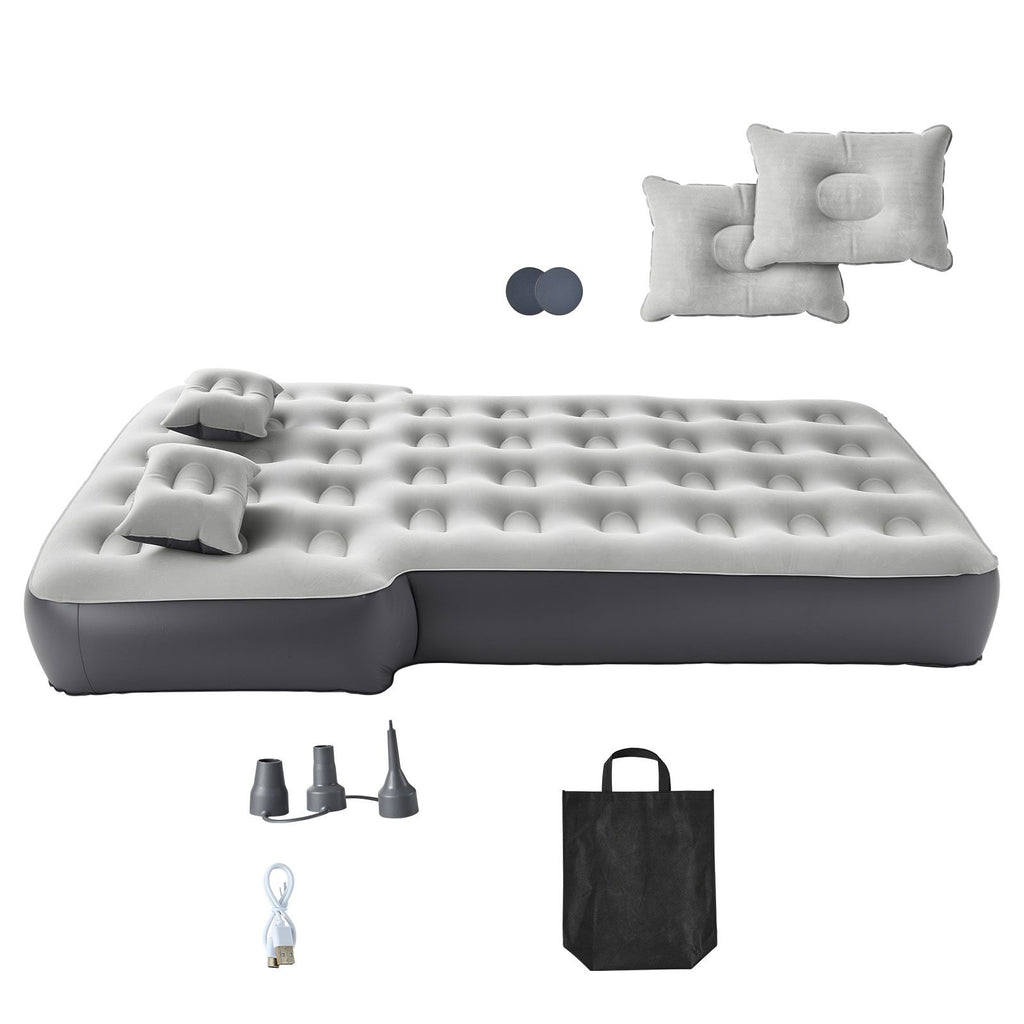 Car Air Mattress, Fits Toyota 4runner, Jeep Wrangler, Inflatable Car Camping Mattress, Flocking Thickened Blow Up Travel Beds, Durable Portable Sleeping Pad with Built in Pump, 2 Pillows, Gray