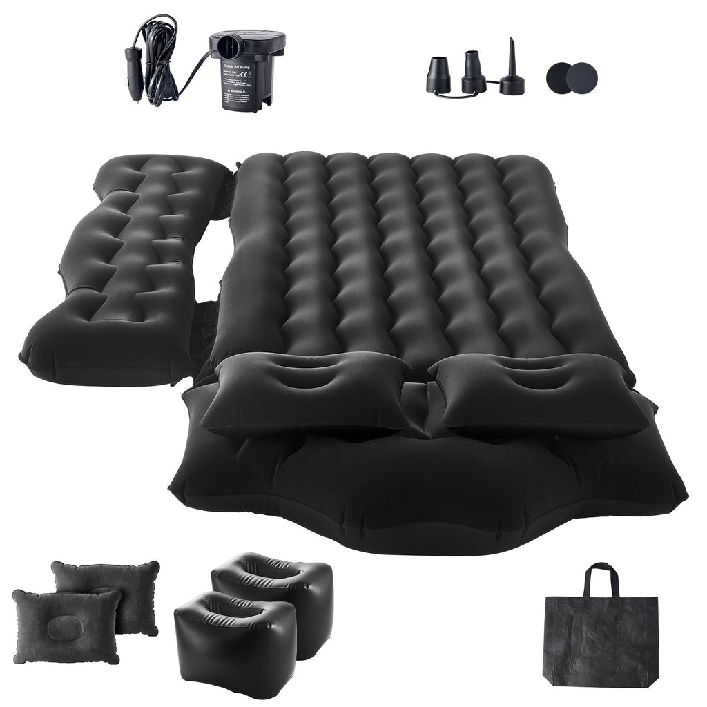 Car Air Mattress, Inflatable Back Seat Car Camping Mattress, Flocking Travel Beds, Durable Portable Sleeping Pad with Air Pump, 2 Pillows, Nozzle, Carry Bag, Fits Most SUV MPV Sedan, Black
