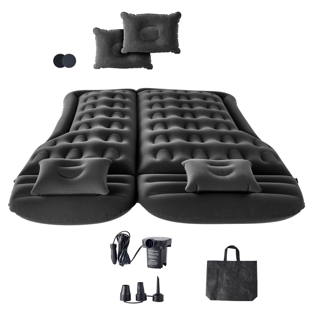 Car Air Mattress, Inflatable Car Camping Mattress, Flocking Thickened Travel Beds, Durable Portable Sleeping Pad with Air Pump, 2 Pillows, Nozzle, Carry Bag, Fits Most SUV MPV Sedan, Black