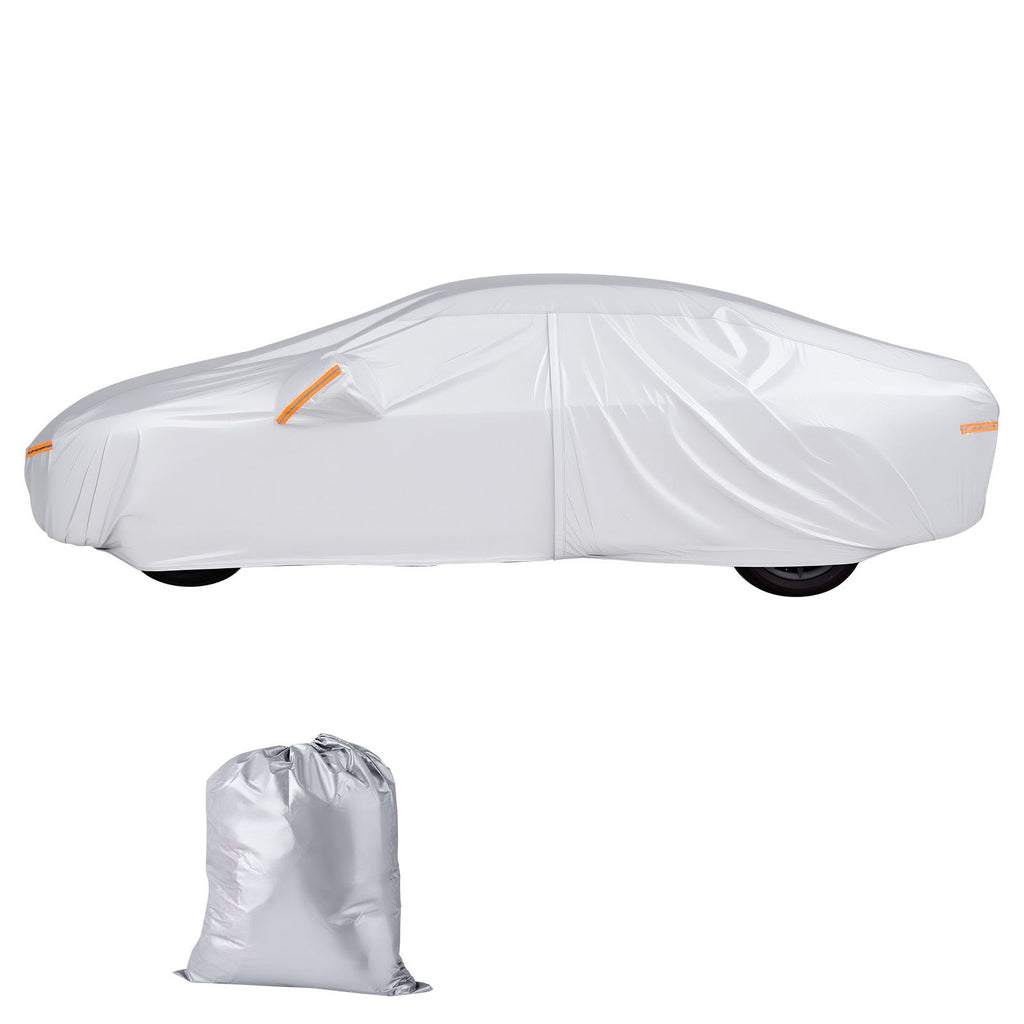 Car Cover, Car Cover Waterproof for Dodge Challenger Full Size Sedan, Custom-fit All Weather Sun Rain Wind Dust Snow Protection Full Exterior Covers with Door Zipper and Cotton Lining, Silver