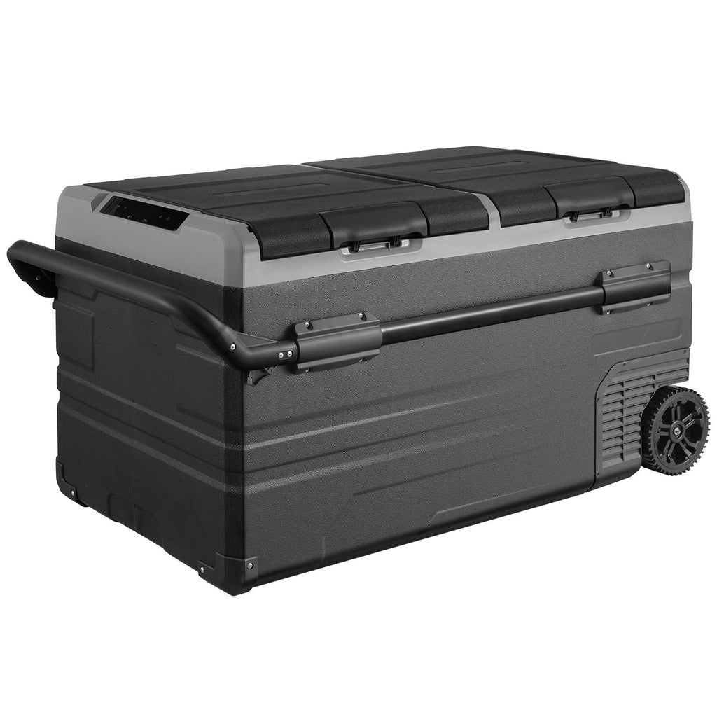 Car Refrigerator, 12 Volt Car Refrigerator Fridge, 115 L Dual Zone Portable Freezer with Wheels and Handle, -4-68 F, 12/24V DC and 100-240V AC Compressor Cooler for Outdoor, Camping