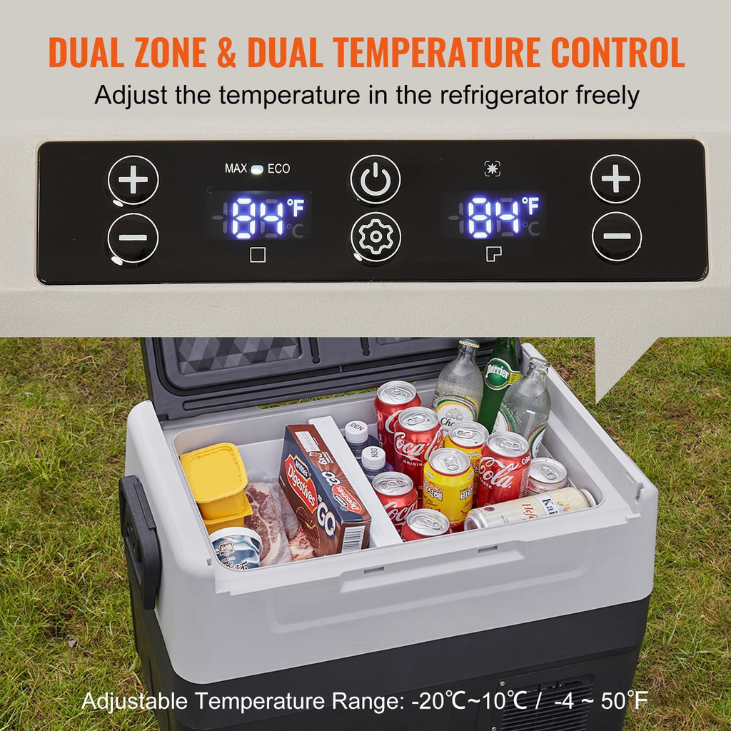 Car Refrigerator, 12 Volt Car Refrigerator Fridge, 48 QT/45 L Dual Zone Portable Freezer, -4-50 Fahrenheit Adjustable Range, 12/24V DC and 100-240V AC Compressor Cooler for Outdoor, Camping, RV