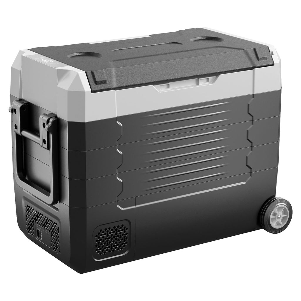Car Refrigerator, DC 12/24V AC100-240V Compressor Electric Cooler, -4°F to 68°F Truck Refrigerator with APP Control, Wheels & Dual Zone, 48 QT Cars Cooler for RVs, Boats, Camping, Fishing