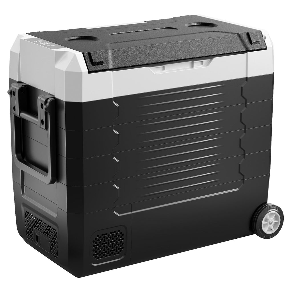 Car Refrigerator, DC 12/24V AC100-240V Compressor Electric Cooler, -4°F to 68°F Truck Refrigerator with APP Control, Wheels & Dual Zone, 58 QT Cars Cooler for RVs, Boats, Camping, Fishing