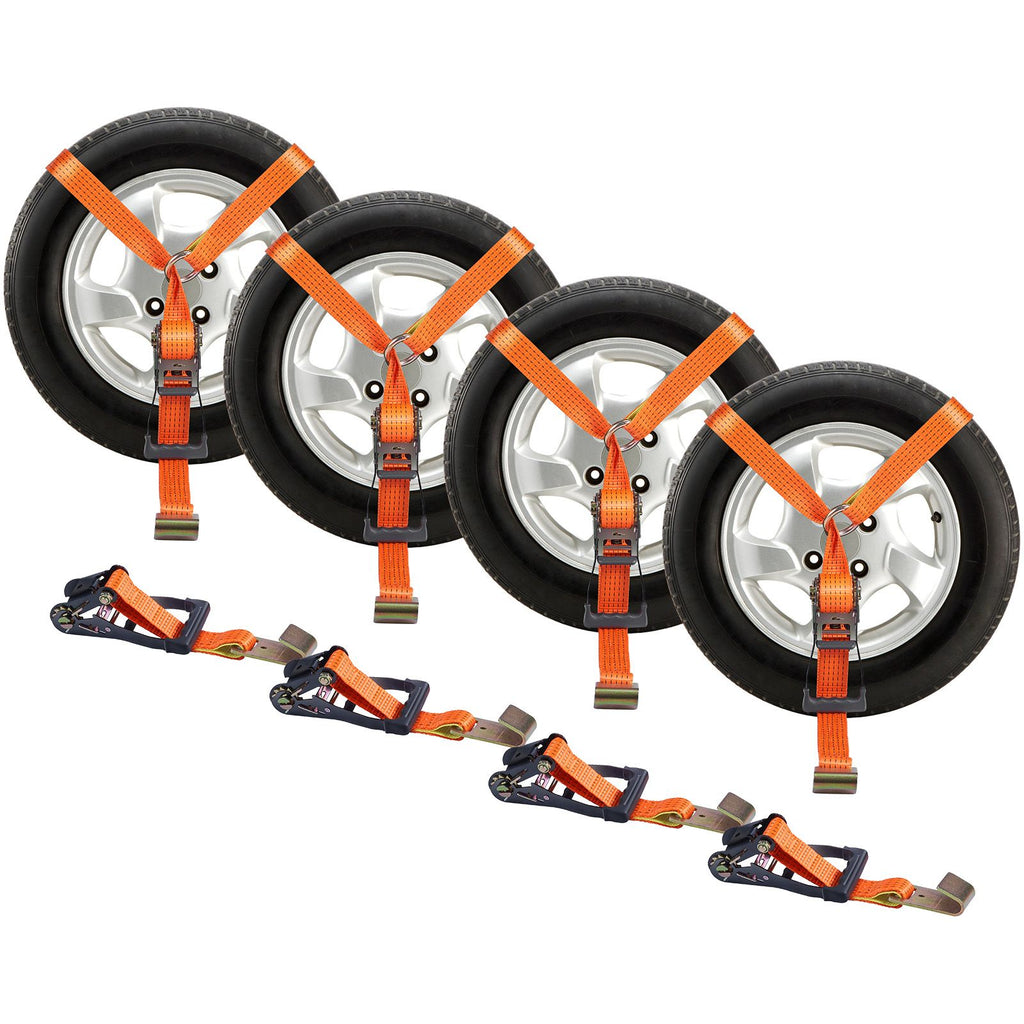 Car Tie Down Straps Kit, Lasso Style 2" x 120" Tire Straps, 5512 LBS Working Load, 11023 LBS Breaking Strength, with Flat Hooks for Passenger Car, ATV, Motorcycle, Van, SUV, UTV, Trailer, 4-Pack