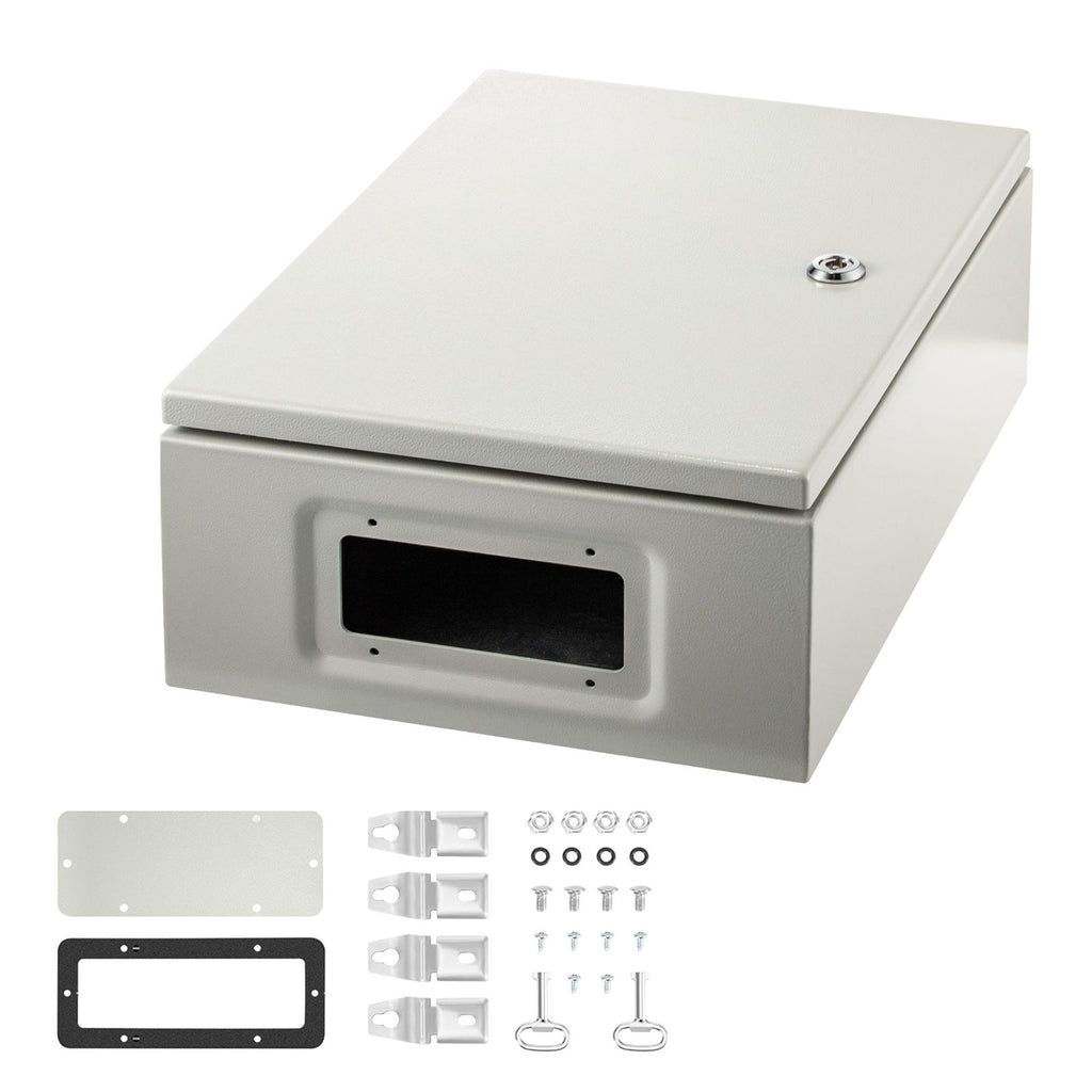 Carbon Steel Electrical Box, 16x12x6 inches, Hinged Cover, IP66 Waterproof & Dust Resistant, Suitable for Outdoor Use, Includes Mounting Plate