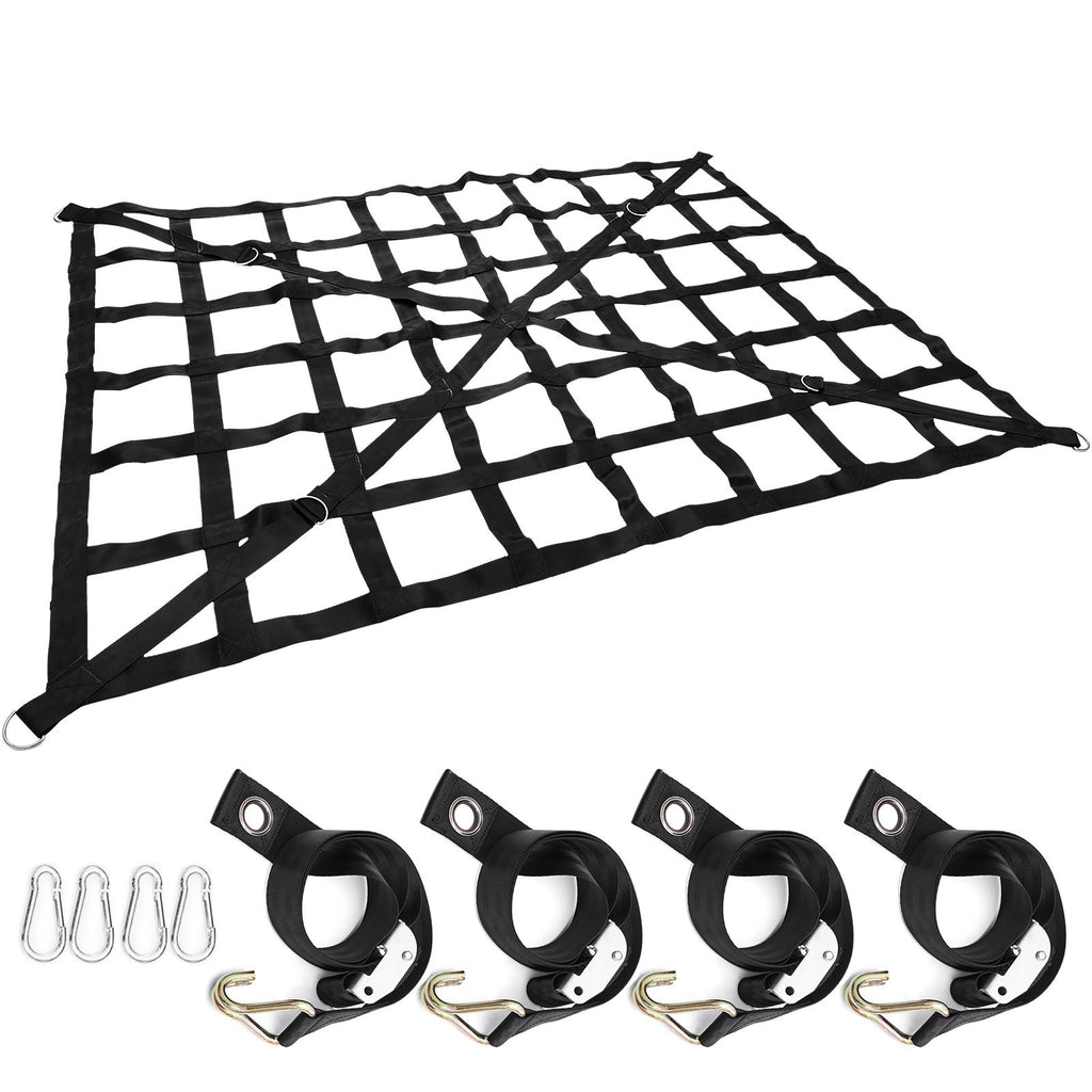 Cargo Net, 4.2\' x 5.5\' Cargo Net for Pickup Truck Bed, Heavy Duty Cargo Nets with Cam Buckles & S-Hooks & Cross Strap, Truck Bed Cargo Net for Trailer SUV Roof Rack (50\" x 66\")