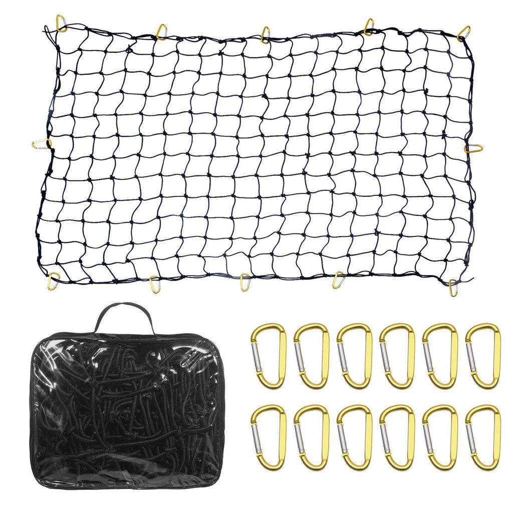 Cargo Net, 72 in x 48 in, Heavy Duty Bungee Cargo Netting with 12 Carabiners, 4' x 6' Stretches to 7.2' x 10.8', Wear-resistant & Weather-proof, Suitable for Pickup, Truck, Jeep, SUV, Trailer