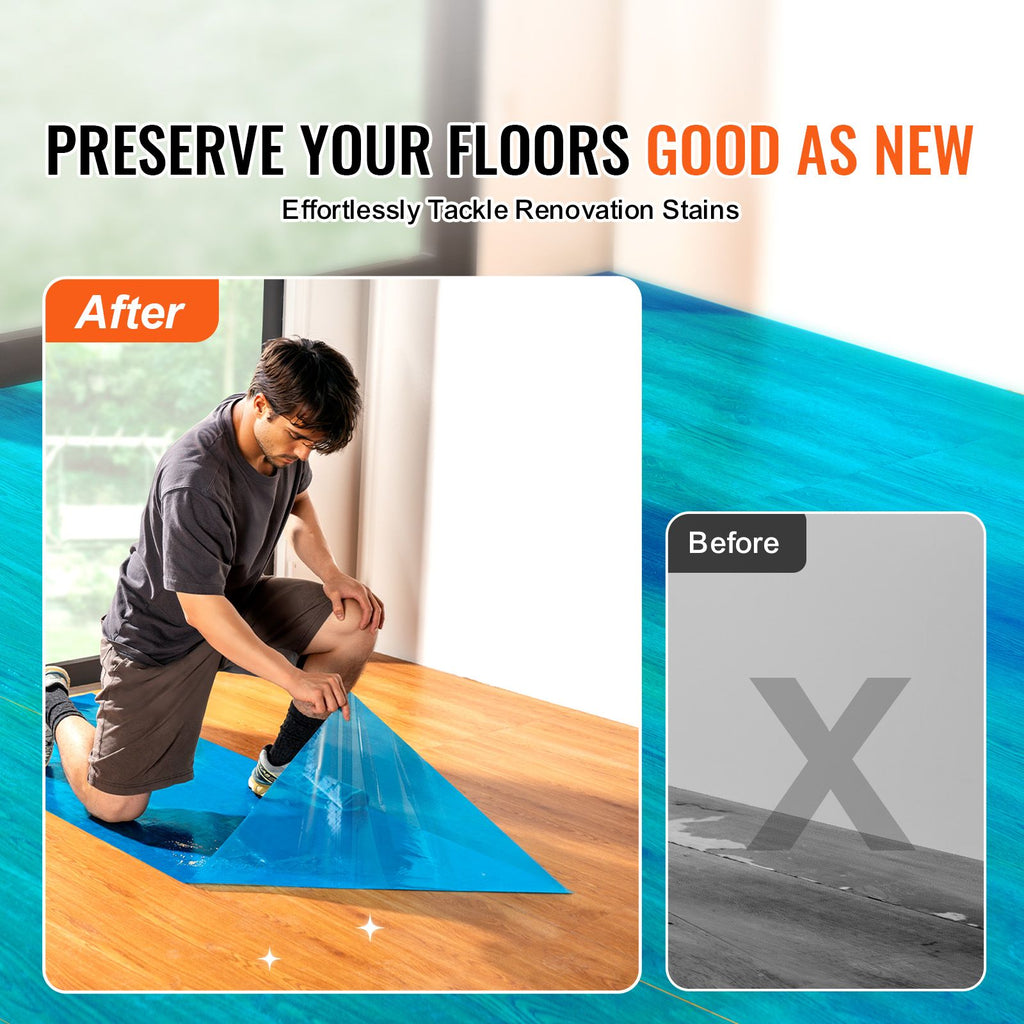 Carpet Protection Film, 24" x 200' Floor and Surface Shield with Self Adhesive Backing & Easy Installation, Polyethylene Adhesive Car Mat Protector Roll for Construction Renovation, Blue image 2