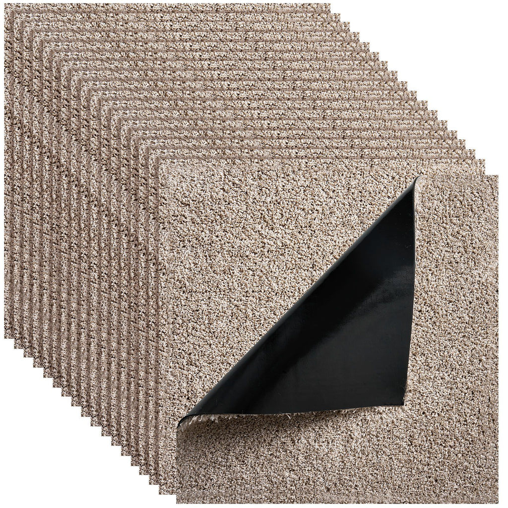 Carpet Tiles 18x18 inch, 10 Pack Carpet Square Rug Detachable & Damage-free, Self Adhesive Home Floor Soft Plush Padded for 22.5sq.ft Coverage, Easy DIY for Living Room & Bedroom, Light Brown