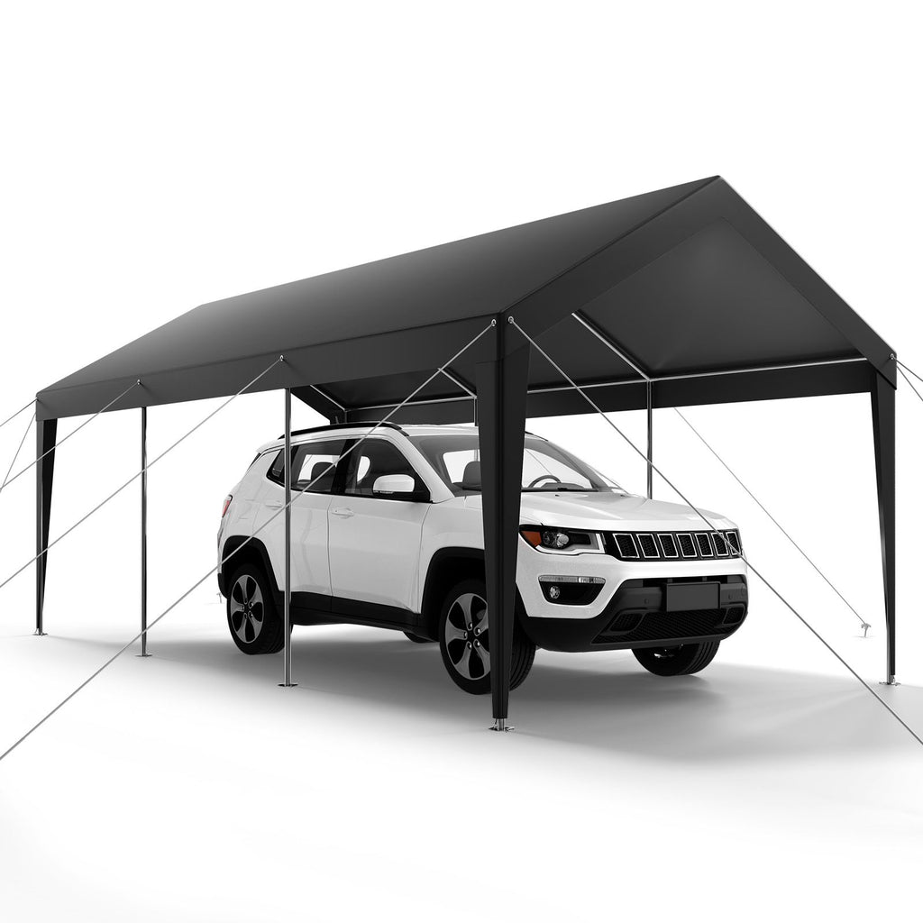 Carport, 10 x 20 FT Outdoor Car Canopy, Potable Carport, Heavy Duty Galvanized Car Shelter, UV-Resistant & Water-Resistant, All-Season Protection, Storage Shed for Car Boat Motorcycle Grey