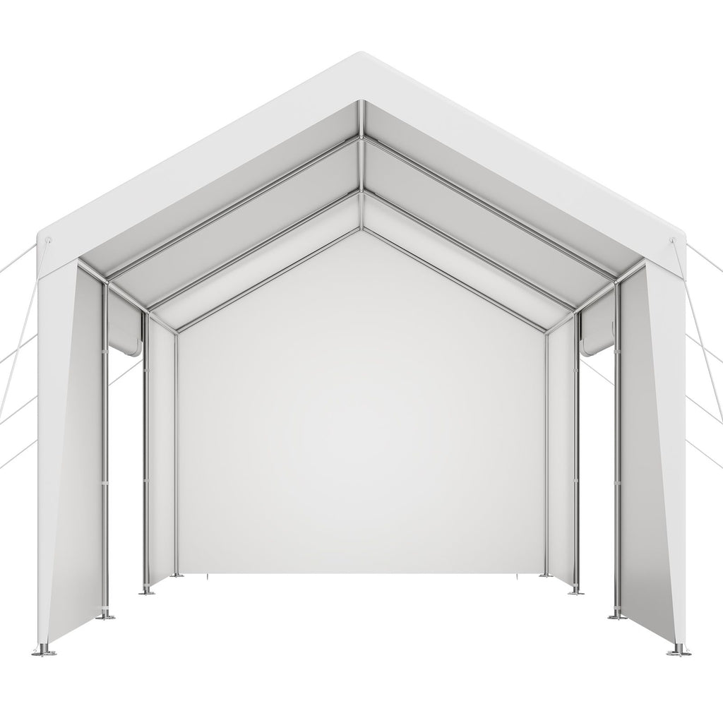 Carport, 12 x 20 FT Outdoor Car Canopy, Potable Carport with Removable Sidewalls & Door, Heavy Duty Car Shelter, UV-Resistant & Water-Resistant, All-Season Protection for Automobile Boat White