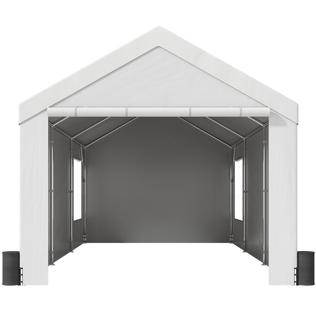 Carport, Heavy Duty 10x20ft Car Canopy, Outdoor Garage Shelter with Removable Sidewalls, Roll-up Ventilated Windows & Doors, UV Resistant Waterproof All-Season Tarp for Car, Truck, Boat, White