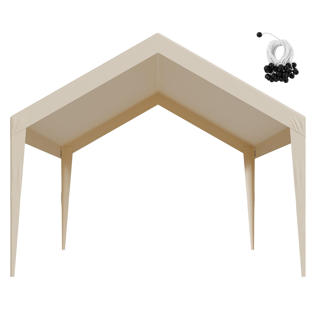 Carport Replacement Canopy, 12 x 20 ft Potable Garage Tent Top Tarp, UV-Resistant & Waterproof Car Shelter Tarp, Heavy Duty Car Port Cover with Ball Buggees, Beige, Frame Not Included