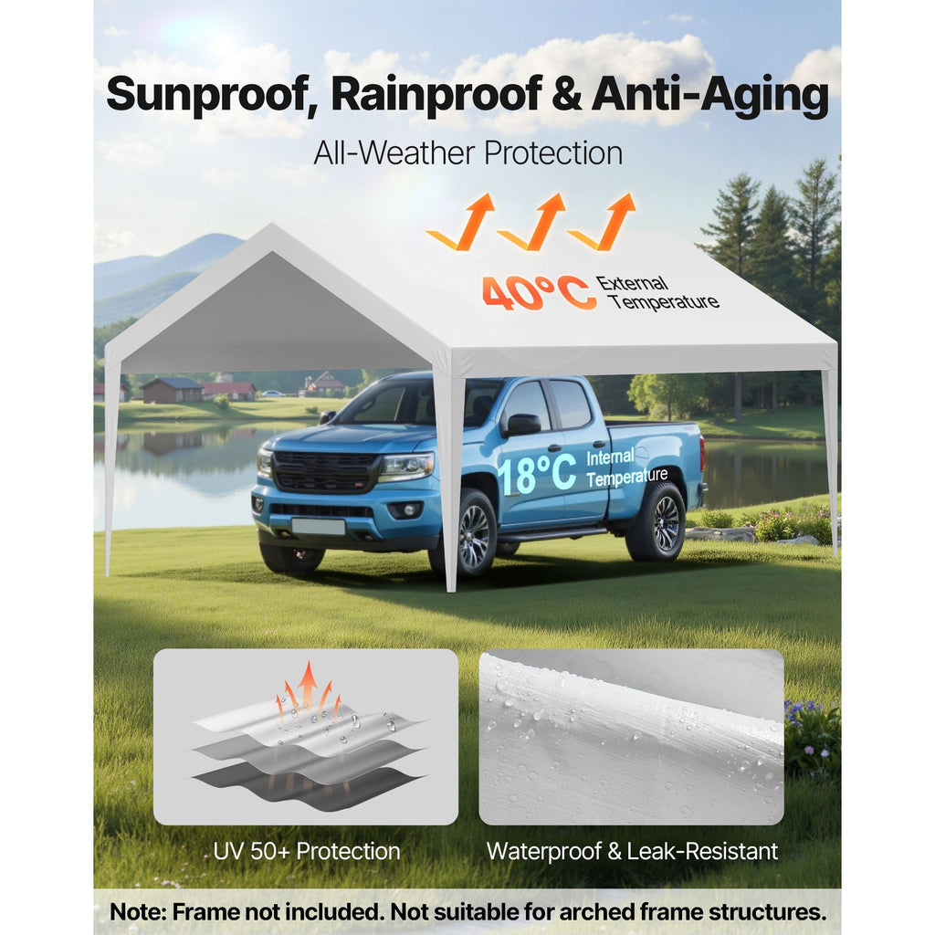 Carport Replacement Canopy, 12 x 20 ft Potable Garage Tent Top Tarp, UV-Resistant & Waterproof Car Shelter Tarp, Heavy Duty Car Port Cover with Ball Buggees, White, Frame Not Included