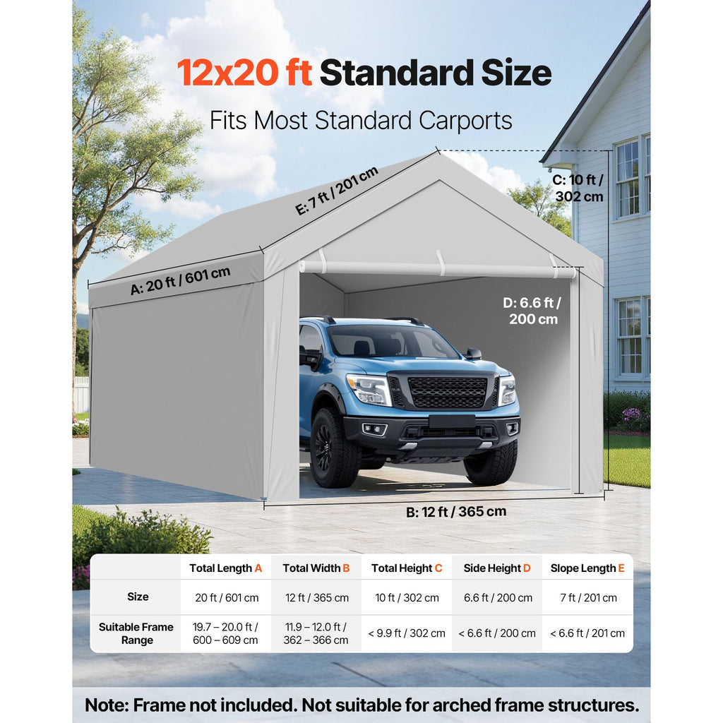 Carport Replacement Canopy, 12 x 20 ft Potable Garage Tent Top Tarp with Sidewalls, UV-Resistant & Waterproof, Heavy Duty Car Shelter Tarp with Ball Buggees, Grey, Frame Not Included image 2