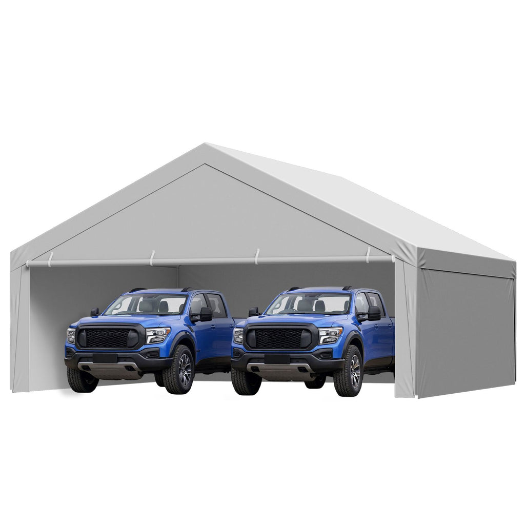 Carport Replacement Canopy, 20 x 20 ft Potable Garage Tent Top Tarp with Sidewalls, UV-Resistant & Waterproof, Heavy Duty Car Shelter Tarp with Ball Buggees, Grey, Frame Not Included