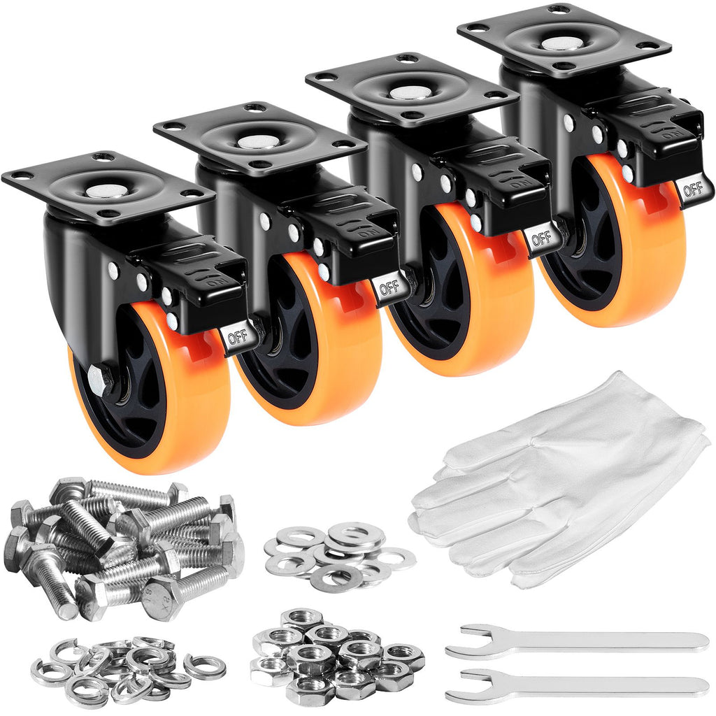 Caster Wheels, 4-inch Swivel Plate Casters, Set of 4, with Security A/B Locking No Noise PVC Wheels, Heavy Duty 350 lbs Load Capacity Per Caster, Non-Marking Wheels for Cart Furniture Workbench image 2
