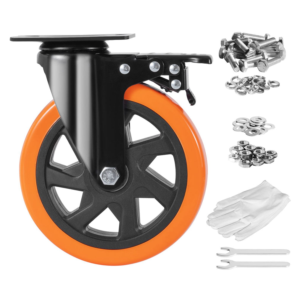 Caster Wheels, 6-inch Swivel Plate Casters, Set of 4, with Security A/B Locking No Noise PVC Wheels, Heavy Duty 700 lbs Load Capacity Per Caster, Non-Marking Wheels for Cart Furniture Workbench