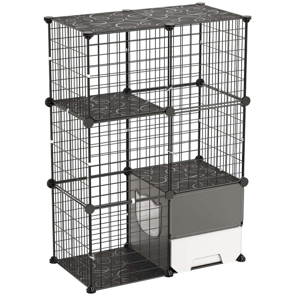 Cat Cage 3-Tier 28"x17.91"x40.98" DIY Cat Playpen with Litter Box, Indoor Enclosure Detachable Metal Wire Kennel Crate, Large Exercise Place Ideal for 1-2 Cats, Kittens & Small Animals, Black