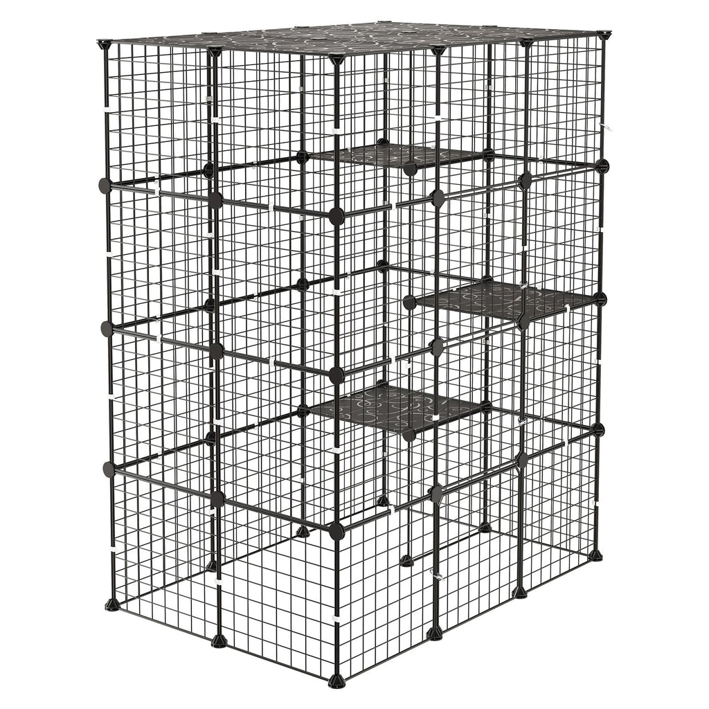 Cat Cage 4-Tier 40.98"x27.99"x55" DIY Cat Playpen Indoor Enclosure, Detachable Metal Wire Kennel Crate with 4 Doors, Large Exercise Place Ideal for 1-2 Cats, Kittens and Small Animals, Black