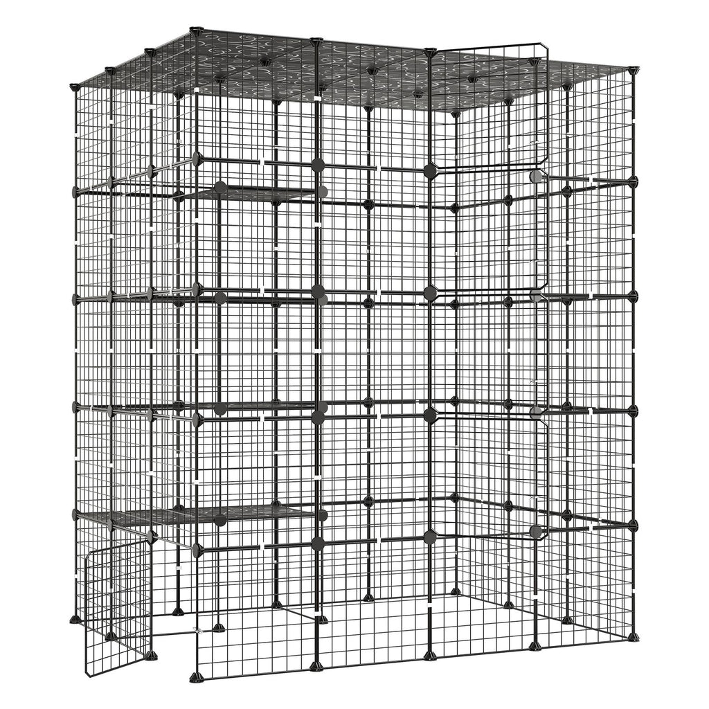 Cat Cage 5-Tier 55"x40.98"x68.98" DIY Cat Playpen Indoor Enclosure, Detachable Metal Wire Kennel Crate with 5 Doors, Large Exercise Place Ideal for 2-3 Cats, Kittens and Small Animals, Black