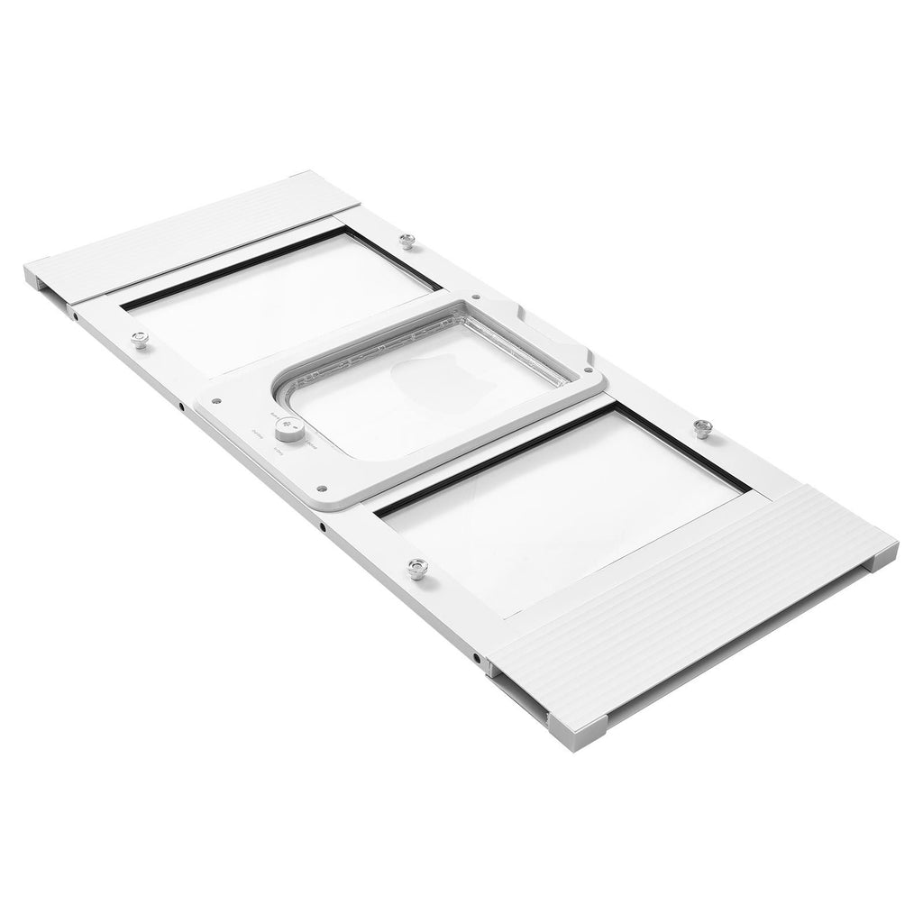 Cat Door for Window, Adjustable to Fit Window Width 31"-36", 4 Secure Lock Modes, Aluminum Frame and High-Transparency Glass, Magnetic Closure, Weatherproof Quick-Fit Pet Door for Cats, White