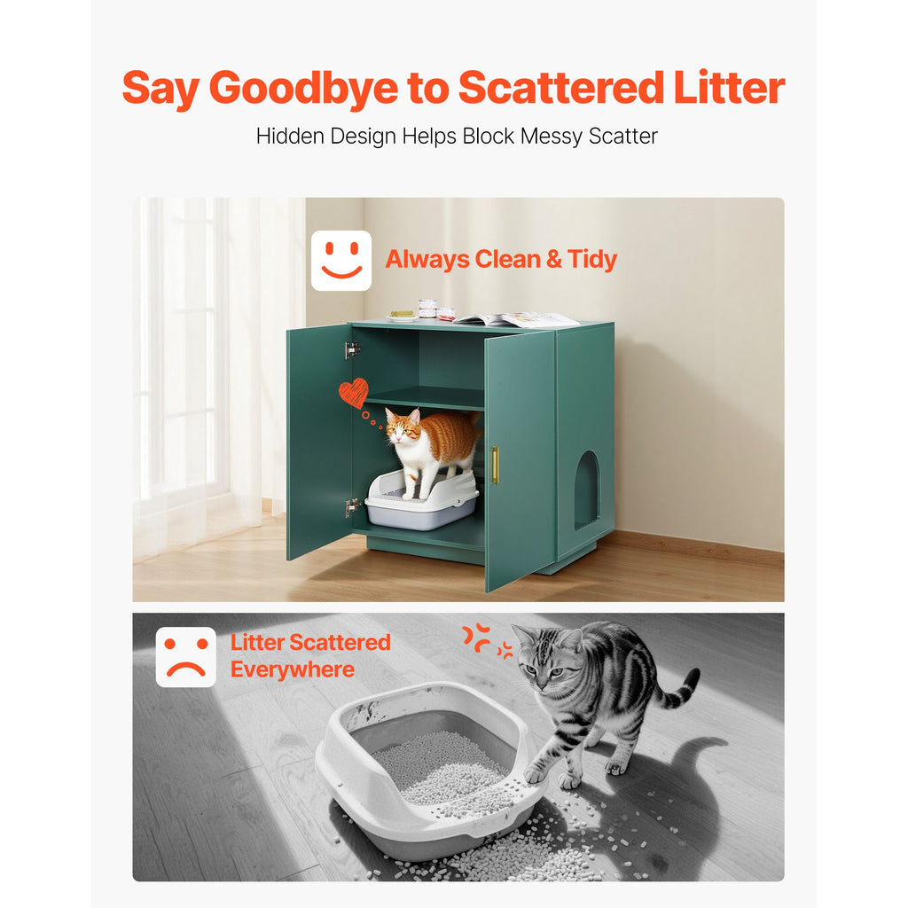 Cat Litter Box Enclosure, 31.5 in Hidden Litter Box Cabinet, Wooden Indoor Cat Washroom with Ventilated Holes, Double-Door Kitty Pet House Furniture, End Side Table Fit Most Litterboxes image 2
