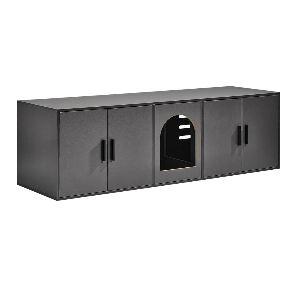 Cat Litter Box Enclosure for 2 Cats, Litter Box Furniture Hidden with Double Rooms, Wooden Cat Box Cabinet Fit Most of Litter Box, 57.9"L x 18.3"W x 17.9"H, Black