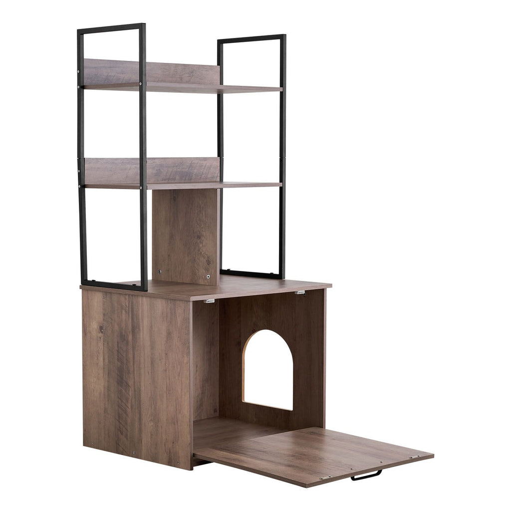 Cat Litter Box Enclosure Furniture, 23.6 in Hidden Litter Box Cabinet with Storage Shelves, Modern Style, Waterproof Cat Washroom Side Table Cat House, Fit Most of Litterbox, for Living Room