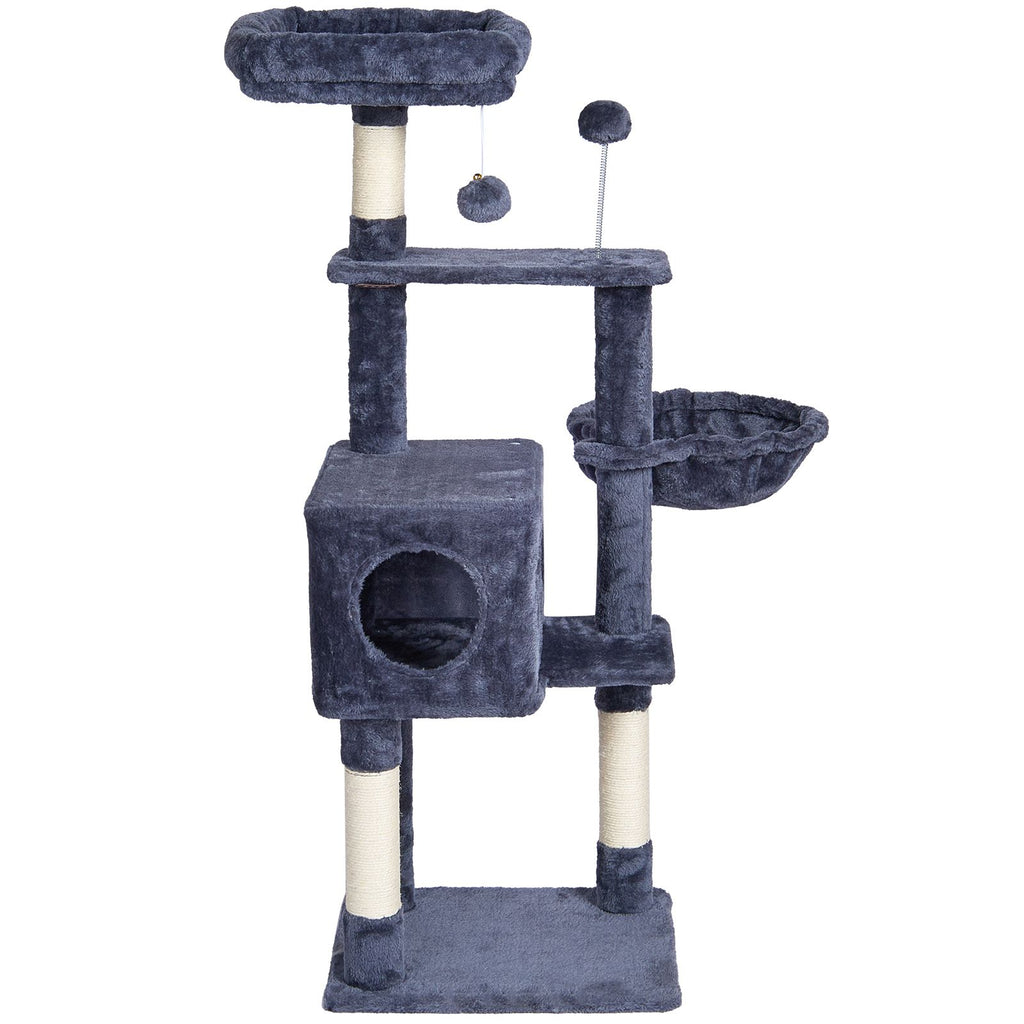 Cat Tree for Indoor Cats, 45.2" Cat Tower with Cat Condo, Sisal Scratching Post, Hammock, Top Perch, Jumping Platforms, Large Cat House with Hang Ball, Cat Furniture Activity Center, Dark Grey