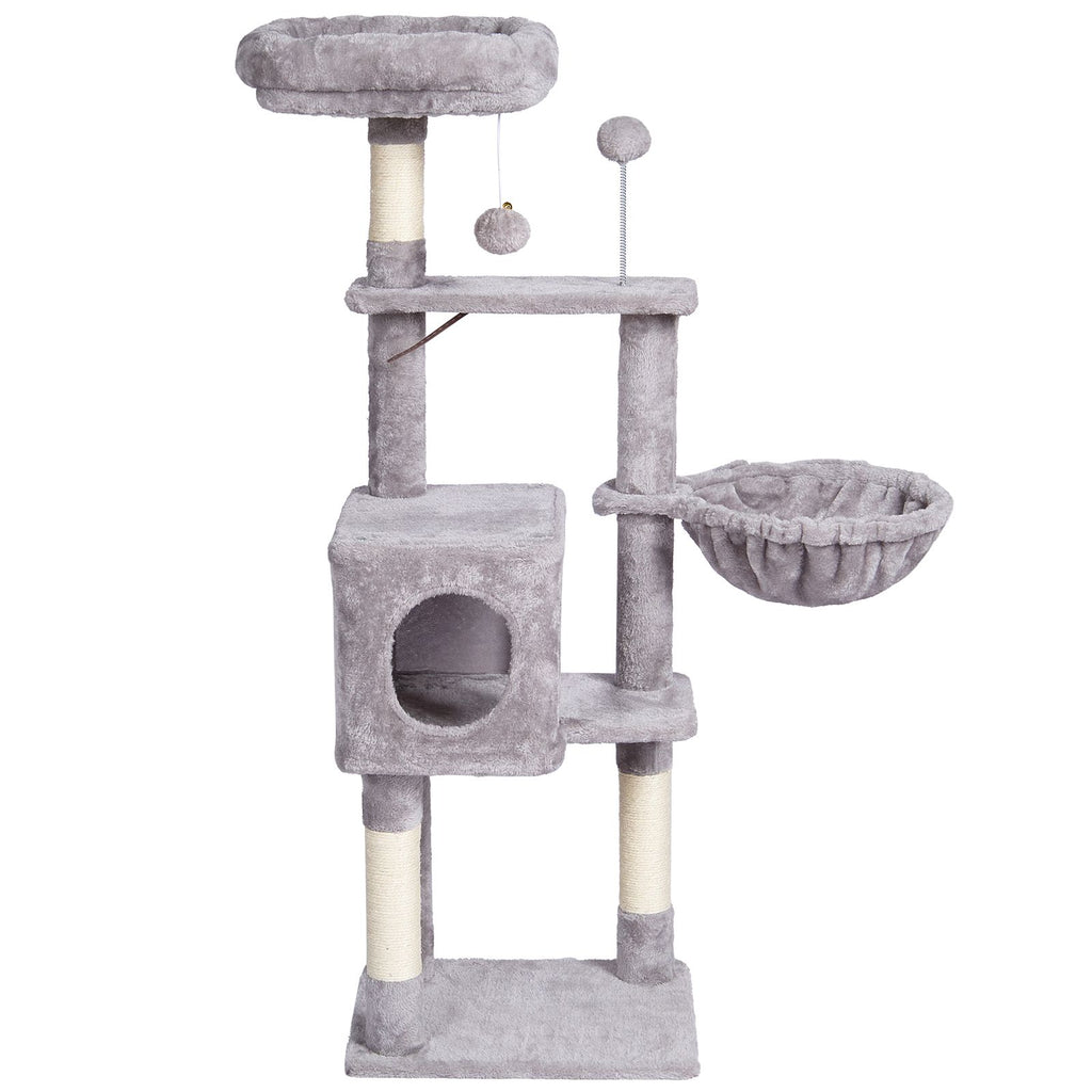 Cat Tree for Indoor Cats, 45.2" Cat Tower with Cat Condo, Sisal Scratching Post, Hammock, Top Perch, Jumping Platforms, Large Cat House with Hang Ball, Cat Furniture Activity Center, Light Grey