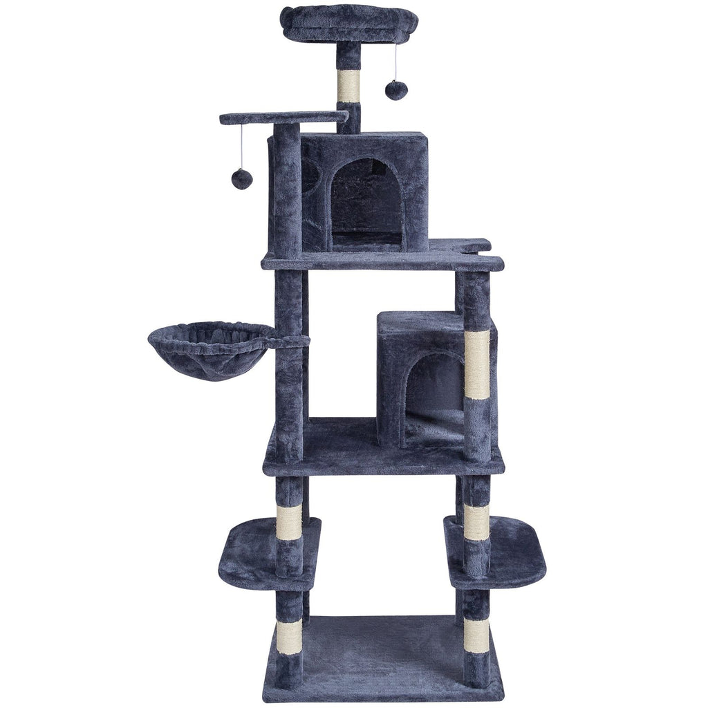 Cat Tree for Indoor Cats, 68.5" Cat Tower with 2 Cat Condos, Sisal Scratching Post, Hammock, Top Perch, Jumping Platforms, Large Cat Furniture Activity Center with Hang Ball, Dark Grey