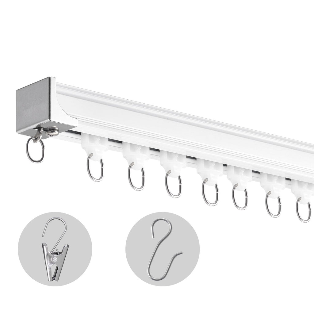 Ceiling Curtain Track Set, 17.7 FT/5.4 Meter, Sliding Ceiling Track System for Curtains, Room Divider Curtain Track Ceiling/Wall Mounted for Living Room Bedroom with Hooks and Hardware, White