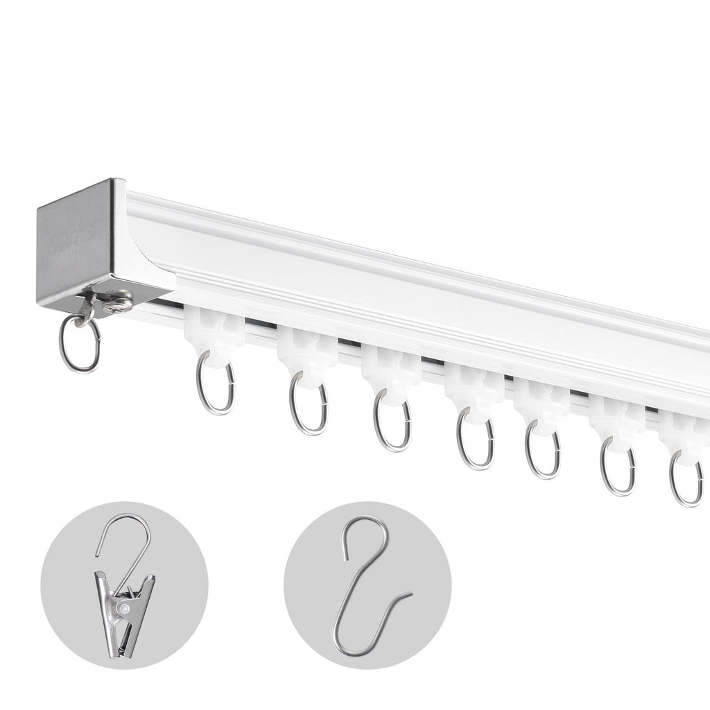Ceiling Curtain Track Set, 5.9 FT/1.8 Meter, Sliding Ceiling Track System for Curtains, Room Divider Curtain Track Ceiling/Wall Mounted for Living Room Bedroom with Hooks and Hardware, White