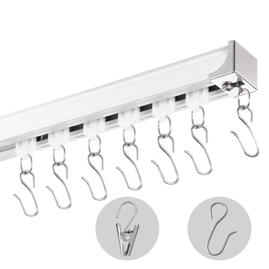Ceiling Curtain Track Set, 8.9 FT/2.7 Meter, Sliding Ceiling Track System for Curtains, Room Divider Curtain Track Ceiling/Wall Mounted for Living Room Bedroom with Hooks and Hardware, White